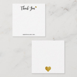 Minimalist Black And Gold Heart Wedding Thank You Card