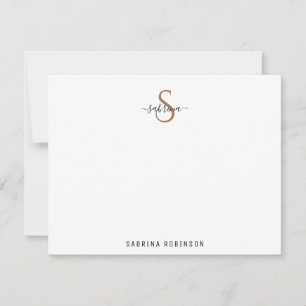 Minimalist Black and Gold Monogram Note Card