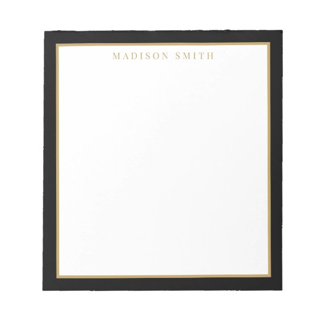 Minimalist Black and Gold Monogram Notepad (Front)