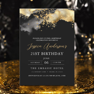 Minimalist Black and Gold Script 21st Birthday Invitation