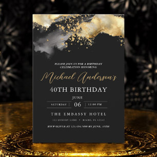 Minimalist Black and Gold Script 40th Birthday Invitation
