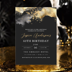 Minimalist Black and Gold Script 60th Birthday Invitation