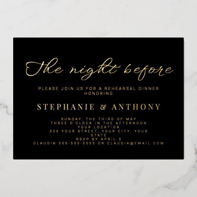 Minimalist Black and Gold The Night Before Wedding (Front)