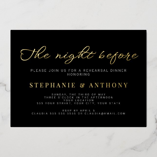 Minimalist Black and Gold The Night Before Wedding (Front)