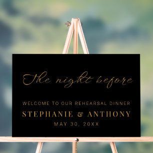 Minimalist Black and Gold The Night Before Wedding Acrylic Sign