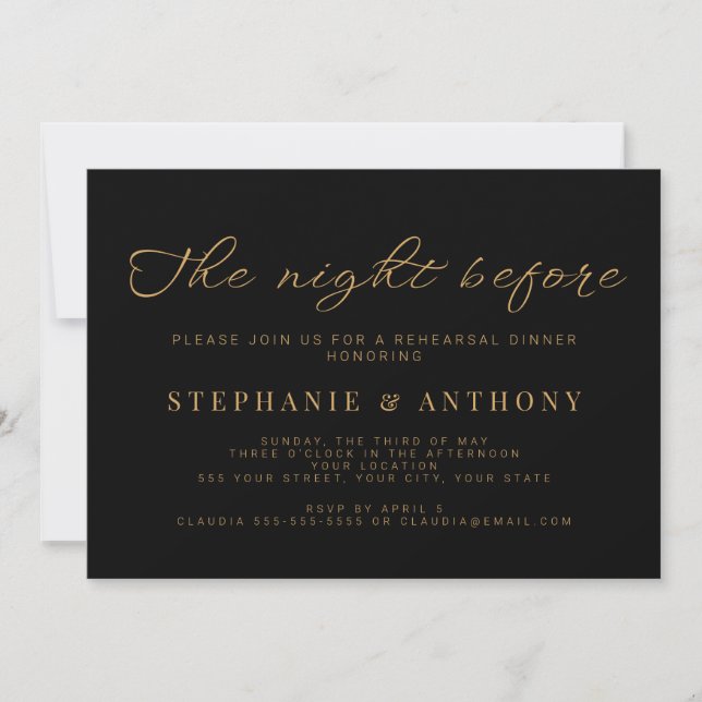 Minimalist Black and Gold The Night Before Wedding Invitation (Front)