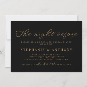 Minimalist Black and Gold The Night Before Wedding Invitation
