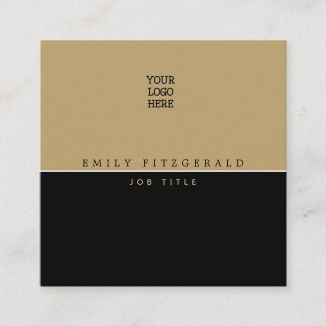 Minimalist Black and Gold Typography/Your logo Square Business Card (Front)