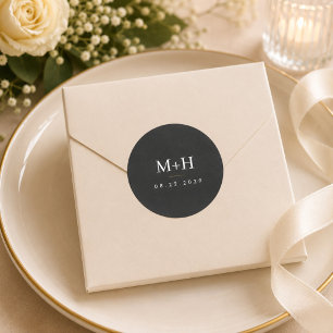 Minimalist Black and Gold Wedding Favour Classic Round Sticker