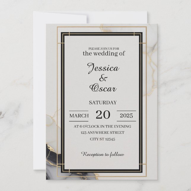 Minimalist Black and Gold Wedding Invitation (Front)