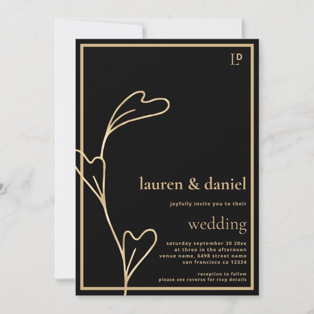 Minimalist Black and Gold Wedding Invitation (Front)