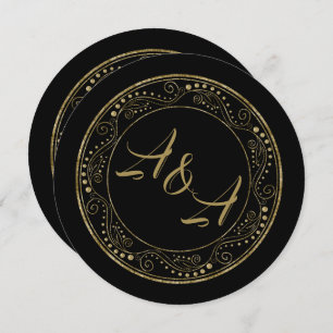 Minimalist Black and Gold Wedding Invitation