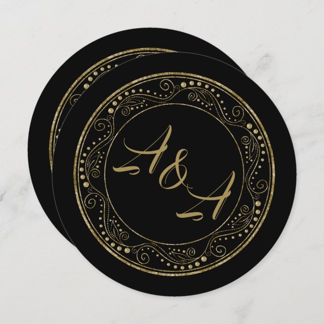 Minimalist Black and Gold Wedding Invitation (Front/Back)