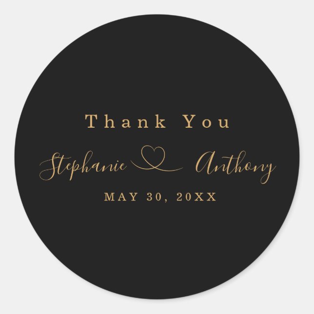 Minimalist Black and Gold With a Heart Wedding   Classic Round Sticker (Front)