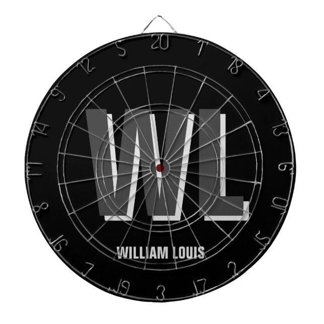 Minimalist Black and Grey Personalised Monogram  Dartboard (Front)