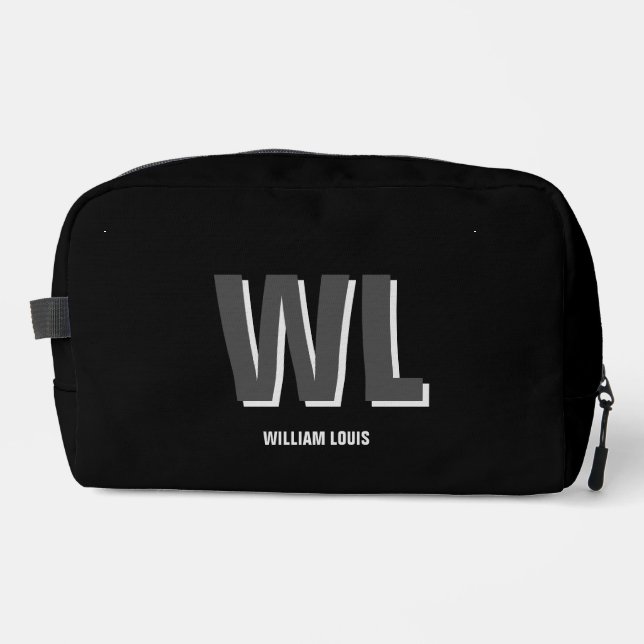 Minimalist Black and Grey Personalised Monogram  Dopp Kit (Front)
