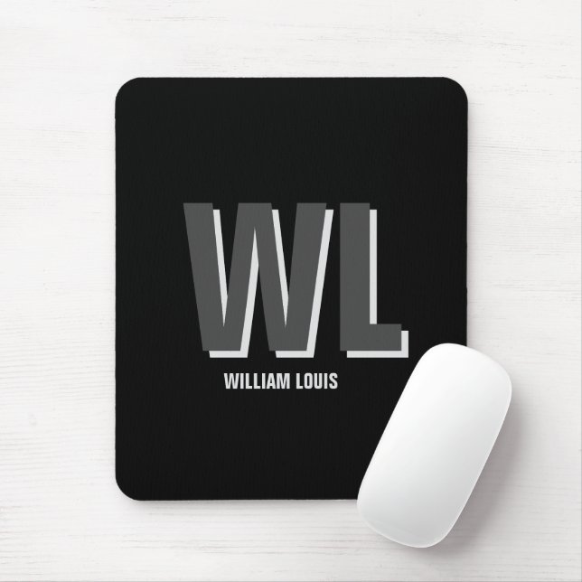 Minimalist Black and Grey Personalised Monogram  Mouse Mat (With Mouse)