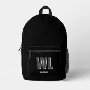Minimalist Black and Grey Personalised Monogram  Printed Backpack