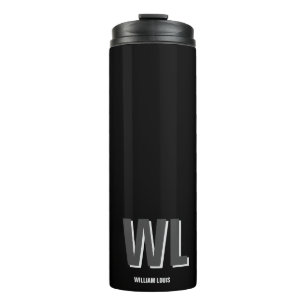 Minimalist Black and Grey Personalised Monogram  Thermal Tumbler