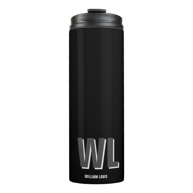 Minimalist Black and Grey Personalised Monogram  Thermal Tumbler (Front)
