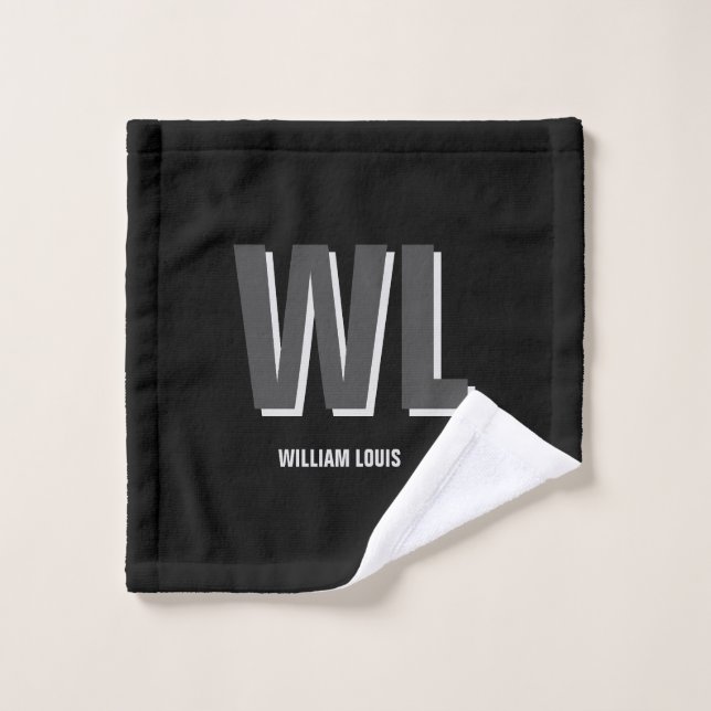 Minimalist Black and Grey Personalised Monogram  Wash Cloth (Wash Cloth)