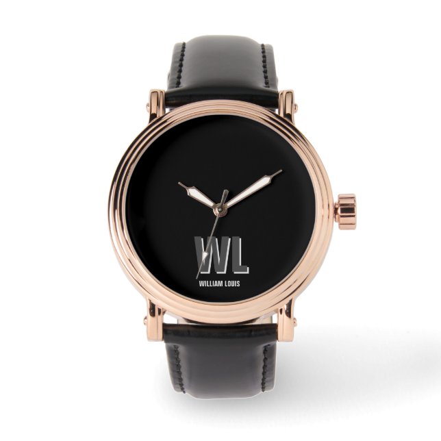 Minimalist Black and Grey Personalised Monogram  Watch (Front)