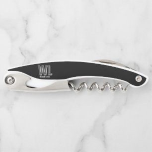 Minimalist Black and Grey Personalized Monogram  Corkscrew