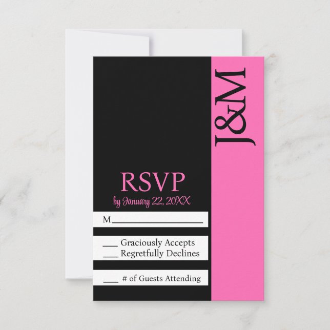 Minimalist Black and Hot Pink Magenta RSVP card (Front)