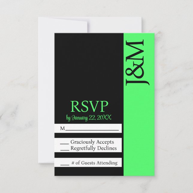 Minimalist Black and Lime Green RSVP card (Front)
