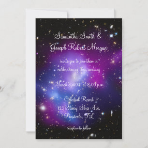 Minimalist Black and Purple Celestial Wedding Invitation