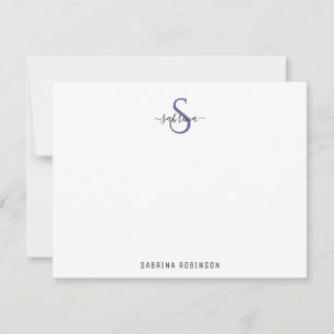 Minimalist Black and Purple Monogram Note Card