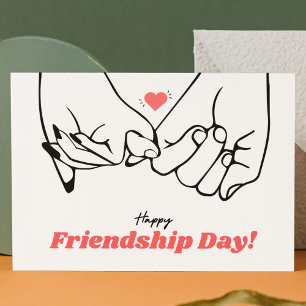 Minimalist Black and Red Line Art Friendship Day Holiday Postcard
