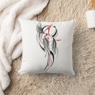 Minimalist Black and Red Wing Line Art Thro Cushion