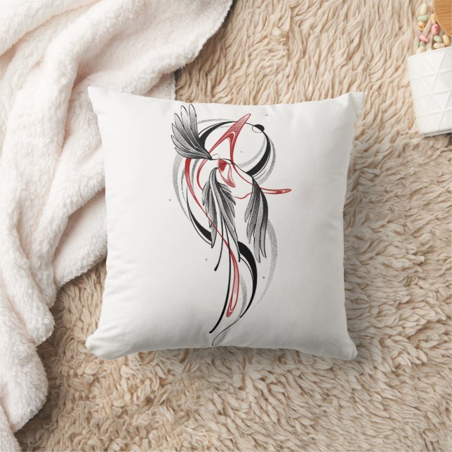 Minimalist Black and Red Wing Line Art Thro Cushion (Blanket)
