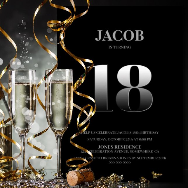 Minimalist Black and Silver 18th Birthday Party Invitation (Creator Uploaded)