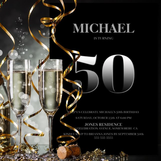 Minimalist Black and Silver 50th Birthday Party Invitation (Creator Uploaded)