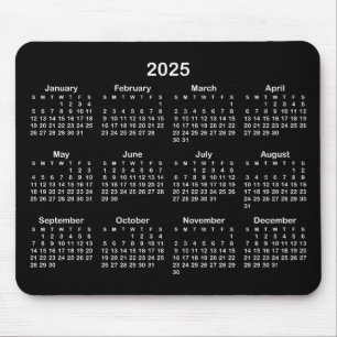 Minimalist Black and White 2025 Calendar Mouse Mat
