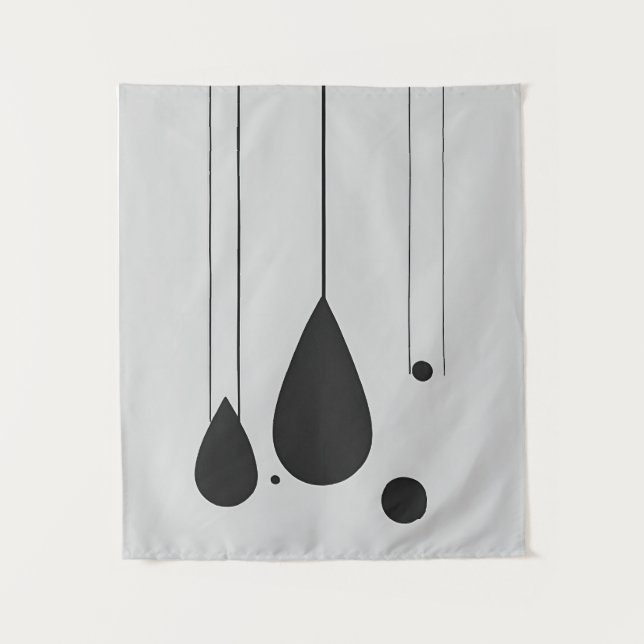 Minimalist Black and White Abstract Wall Art Tapestry (Front)