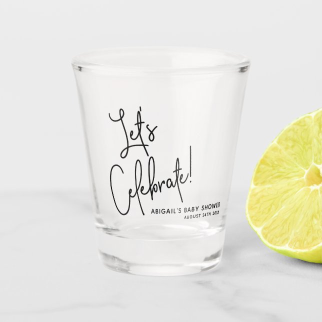 Minimalist Black and White Baby Shower Favour Shot Glass (Front)