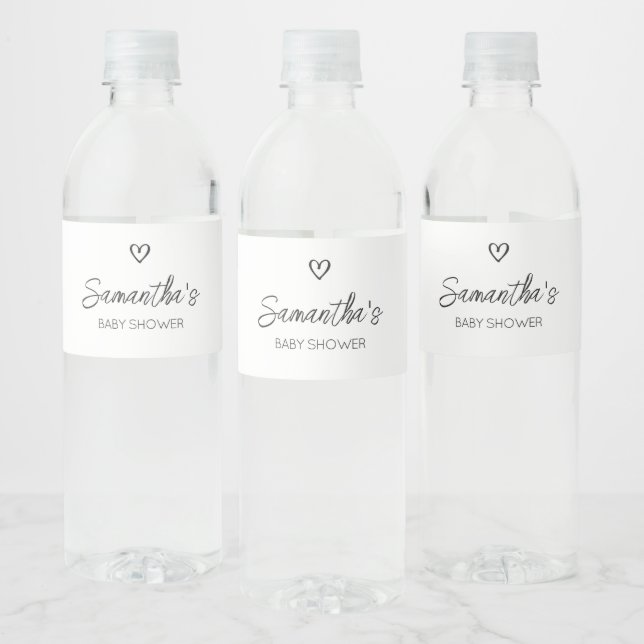 Minimalist Black and White Baby Shower Water Bottle Label (Bottles)