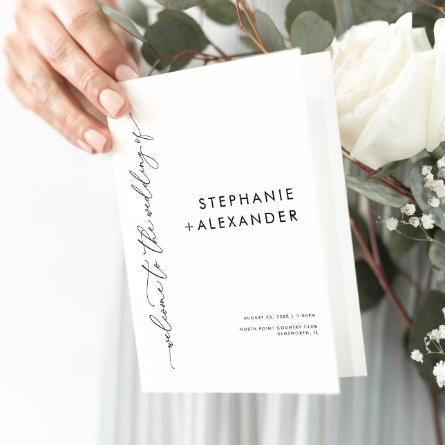 Minimalist Black and White Bifold Wedding Program Programme (Creator Uploaded)