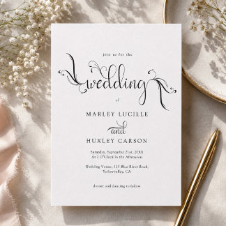 Minimalist Black and White bohemian Script Wedding Invitation