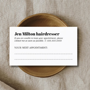 Minimalist Black and White Bold Hair Salon  Appointment Card