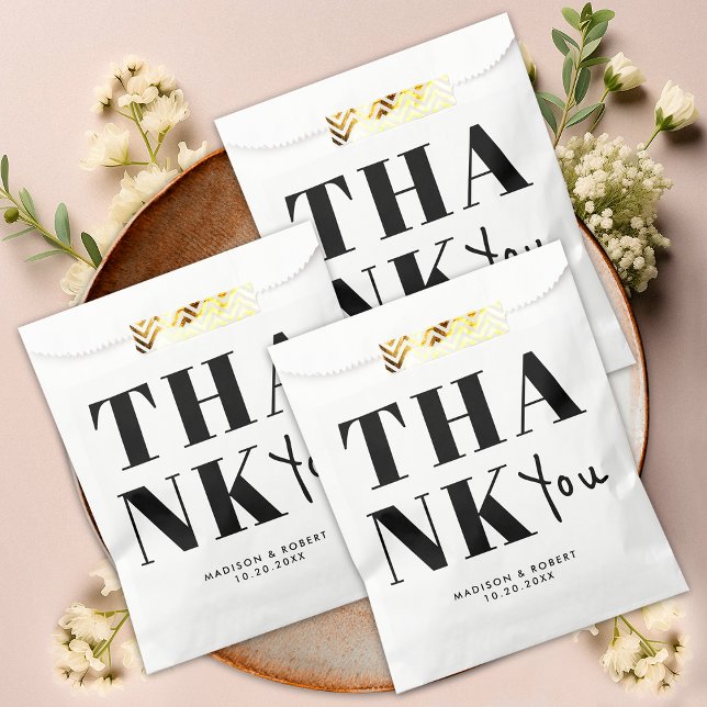 Minimalist Black and White Bold Thank You Wedding Favour Bags (Creator Uploaded)