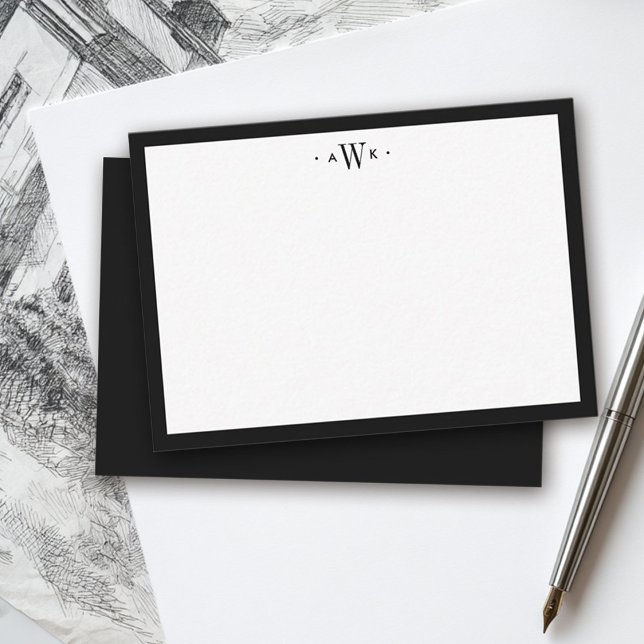 Minimalist Black and White Border Modern Monogram Card (Creator Uploaded)
