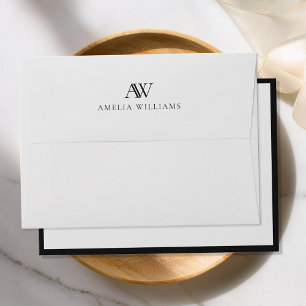 Minimalist Black and White Border Monogram Envelope
