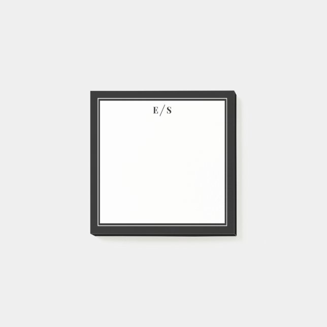 Minimalist Black and White Border Monogram Post-it Notes (Front)