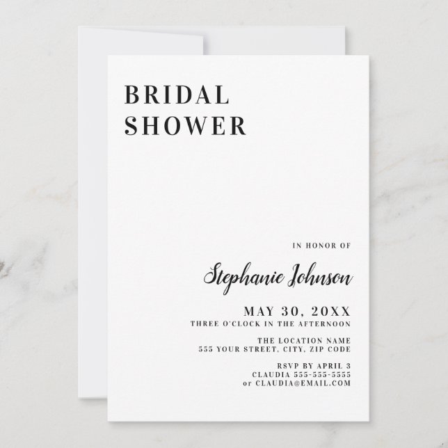 Minimalist Black and White Bridal Shower Invitation (Front)