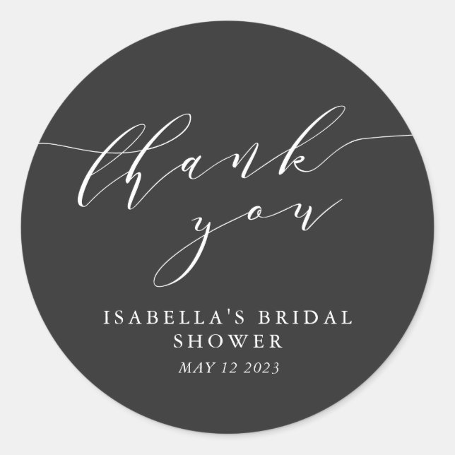 Minimalist Black and White Bridal Shower Thank You Classic Round Sticker (Front)