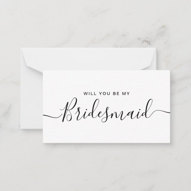 Minimalist Black and White Bridesmaid Proposal Card (Front)